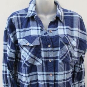 Michael Kors Women's S Blue Plaid Soft Flannel Button-Up L/S Shirt